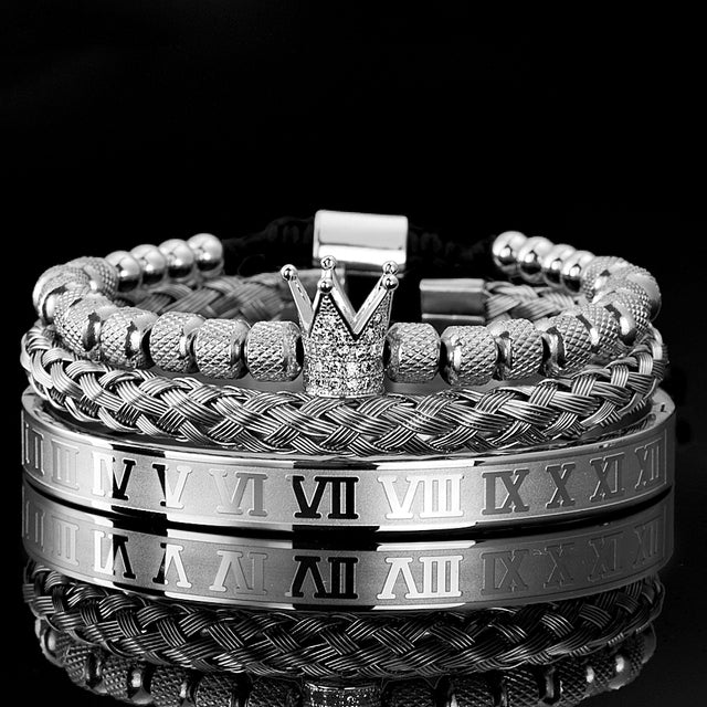 Pulseiras masculinas Roman Royal Charm Aço inoxidável