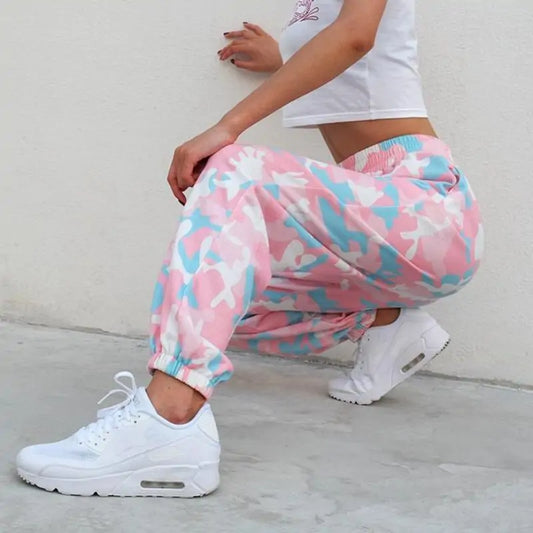 Pantalon style camouflage rose