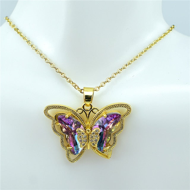 Collier papillon en verre de cristal