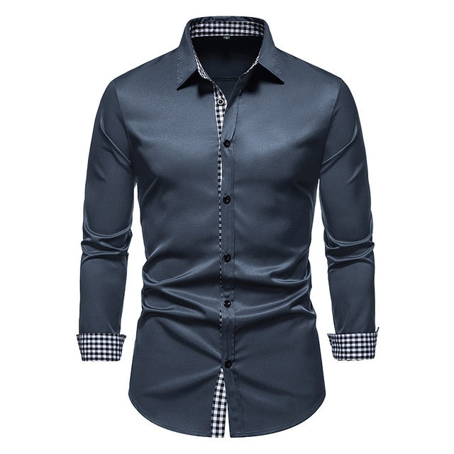 Camisas formais xadrez patchwork para homens