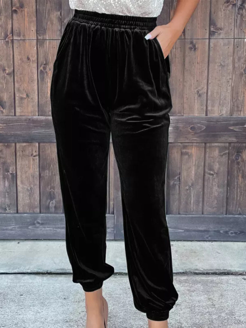 Pantalon en Velours Jambe Droite Taille Élastique