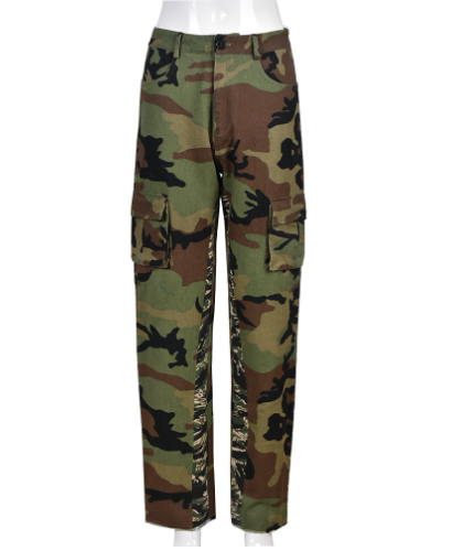 Pantalon droit crayon cargo camouflage