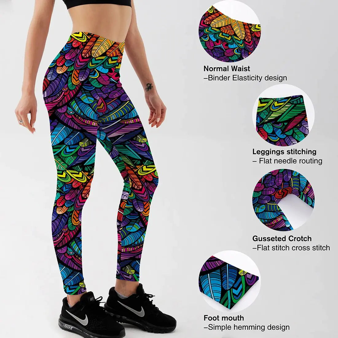 Quickitout Legging d'entraînement slim imprimé tête de mort et feuilles colorées pour femme