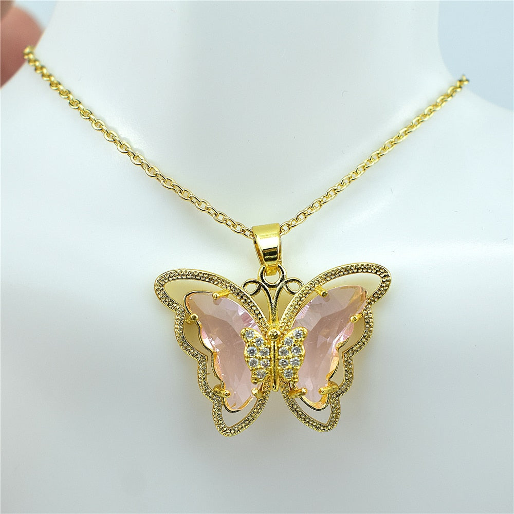 Collier papillon en verre de cristal