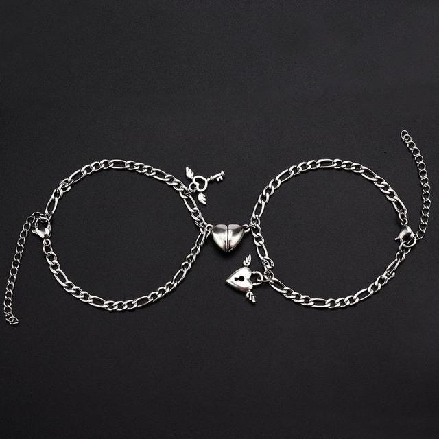 Bracelet aimanté en forme de cœur pour amoureux, 2 pièces