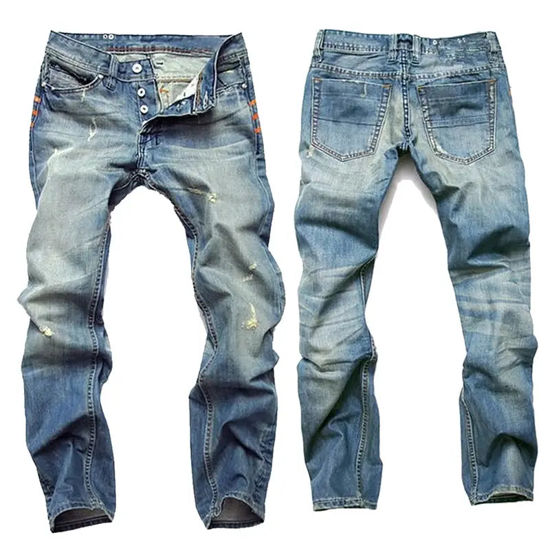 Calças jeans masculinas casuais de algodão reto de alta qualidade