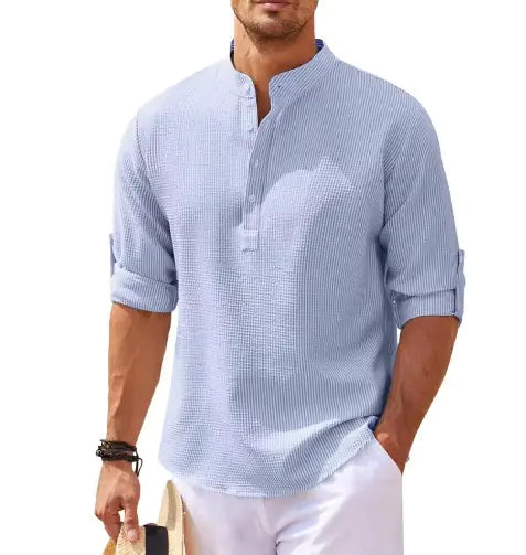 Chemise à carreaux à col montant pour homme