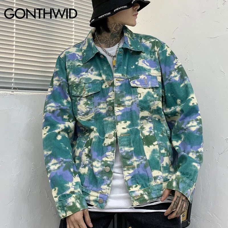 Veste en jean camouflage tie dye