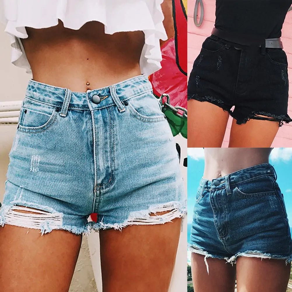 Short en jean déchiré taille haute : mode d'été pour femmes