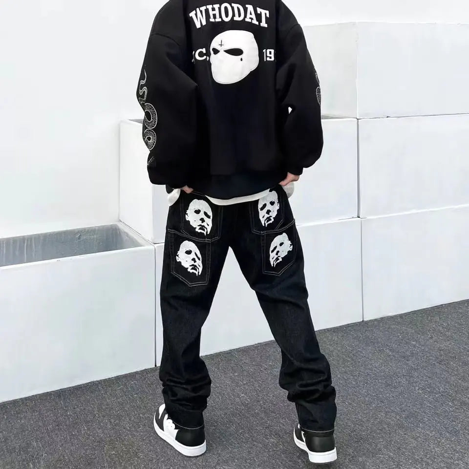 Y2k Fashion Black Streetwear Casual Skull Straight