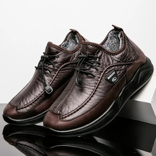 Black Lace-Up Breathable Leather Shoes