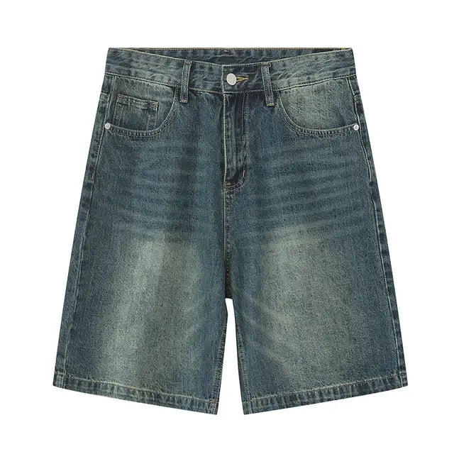 Shorts jeans azul vintage masculino casual solto