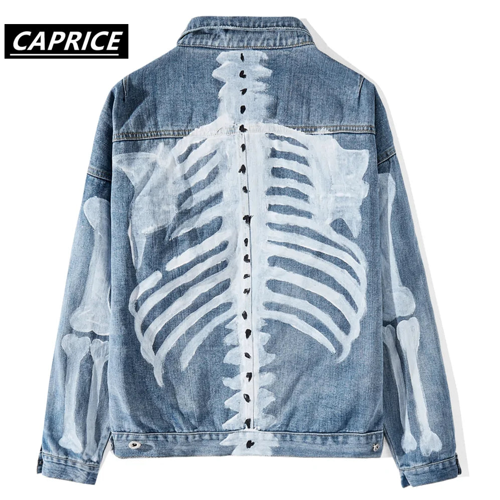 Graffiti Skeleton Bones Print Denim Jacket