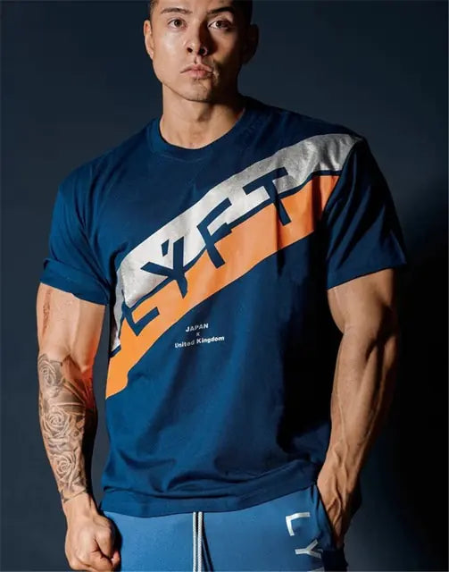 Camiseta masculina de manga curta de algodão para corrida e fitness de verão no Japão e no Reino Unido