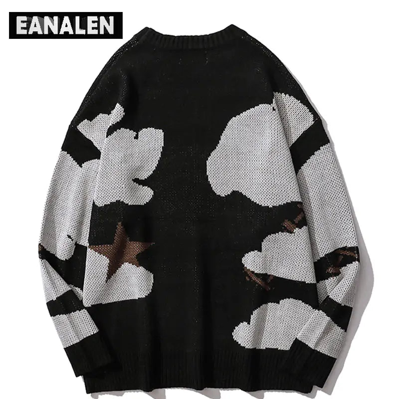 Harajuku vintage cartoon anime knitted sweater men winter oversized