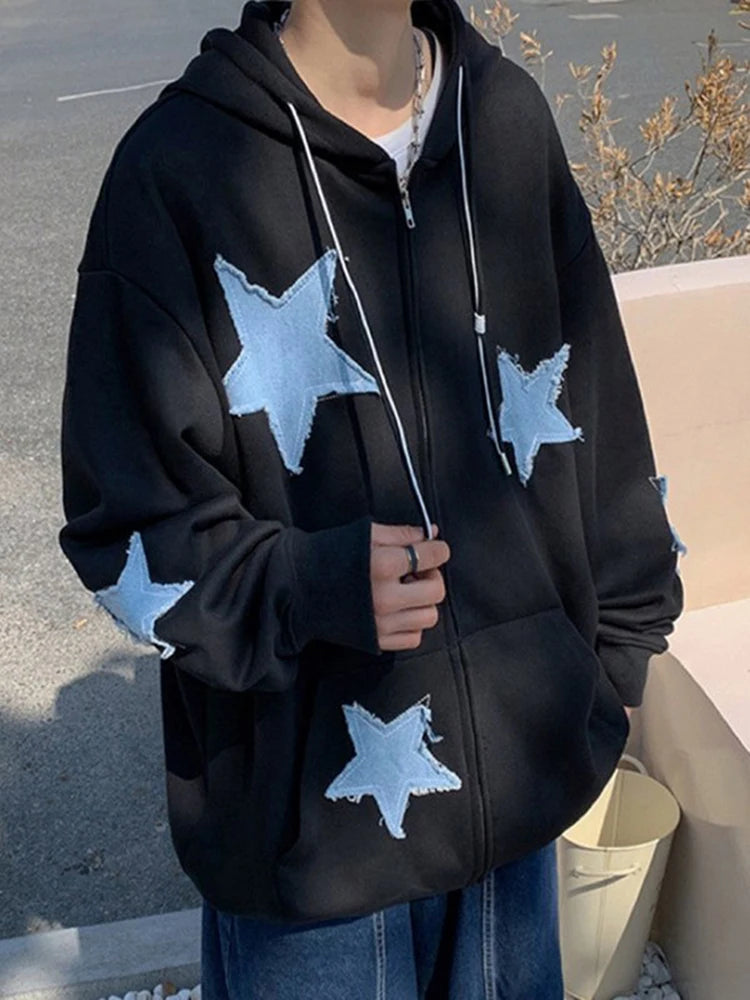 Sweat à capuche zippé Star Patch pour homme