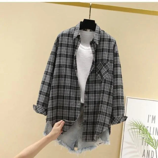 Veste chemise à carreaux oversize pour femme