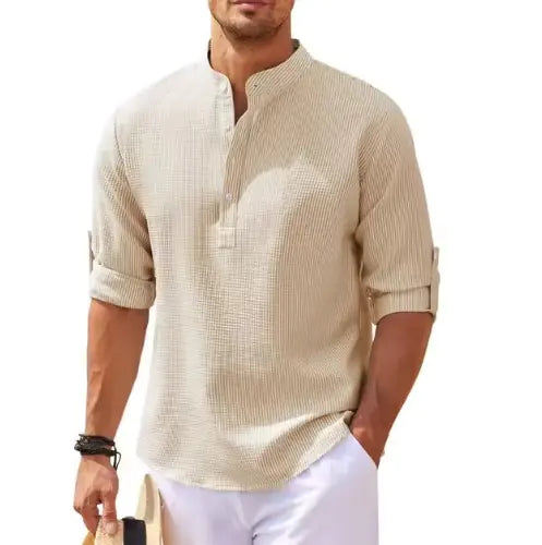 Chemise à carreaux à col montant pour homme