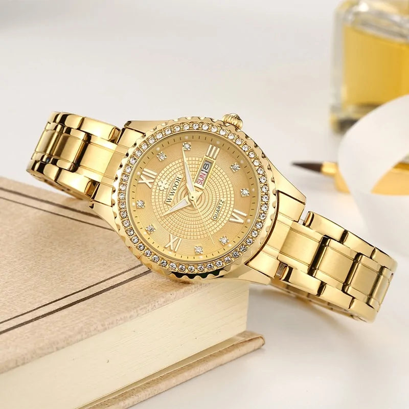 WWOOR Diamond Women's Fashion Dress Gold Quartz Watch