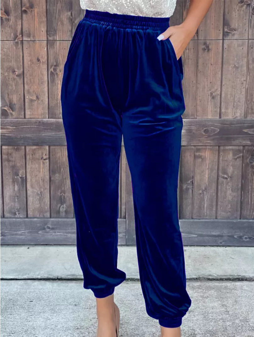 Pantalon en Velours Jambe Droite Taille Élastique