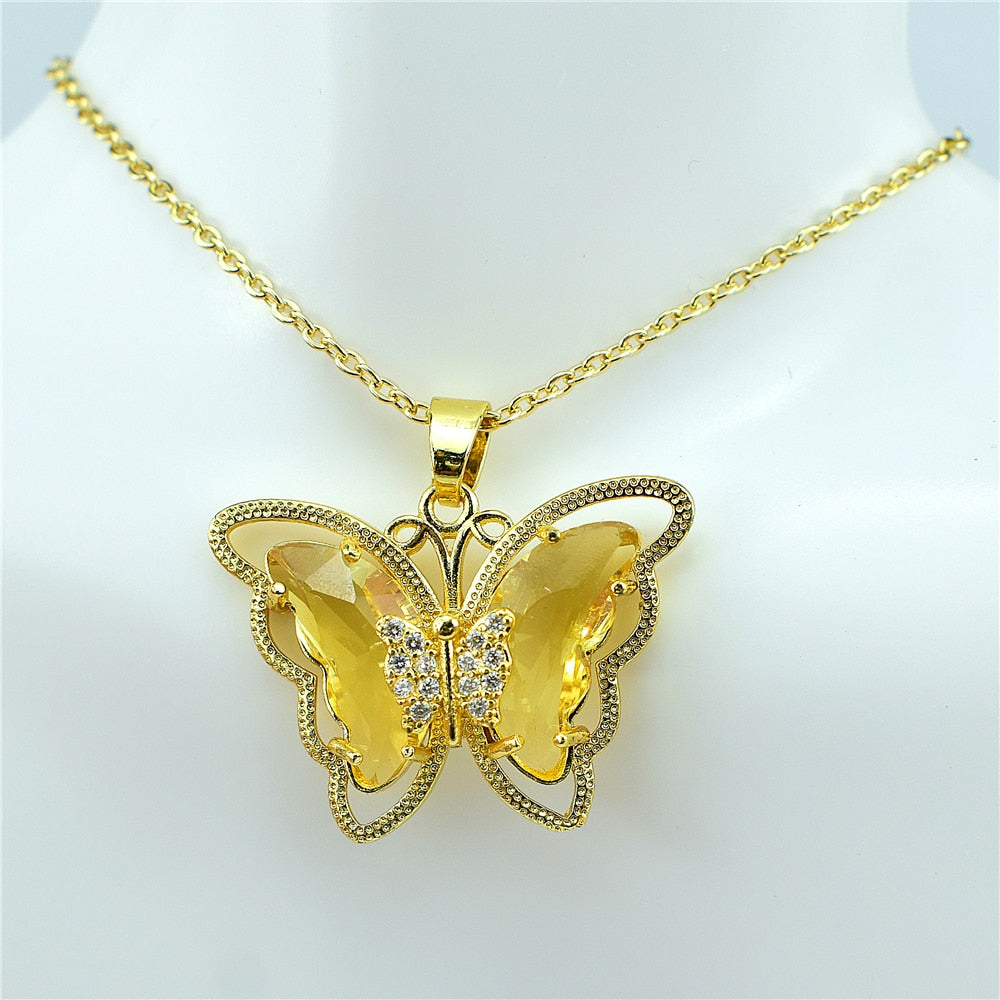 Collier papillon en verre de cristal