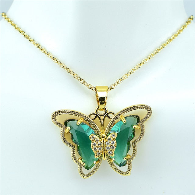 Collier papillon en verre de cristal