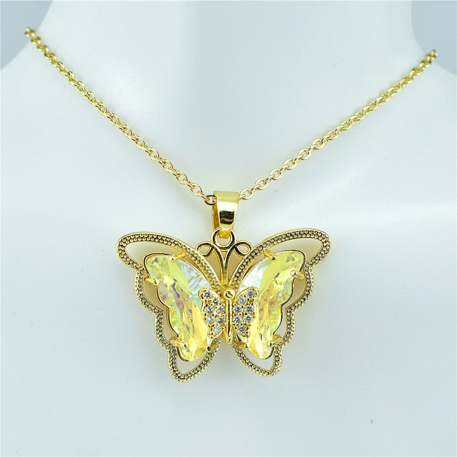 Collier papillon en verre de cristal