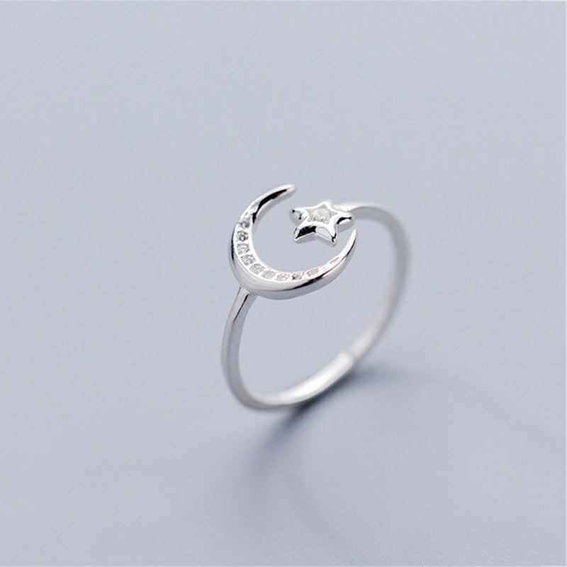 Bague étoile de lune en argent sterling