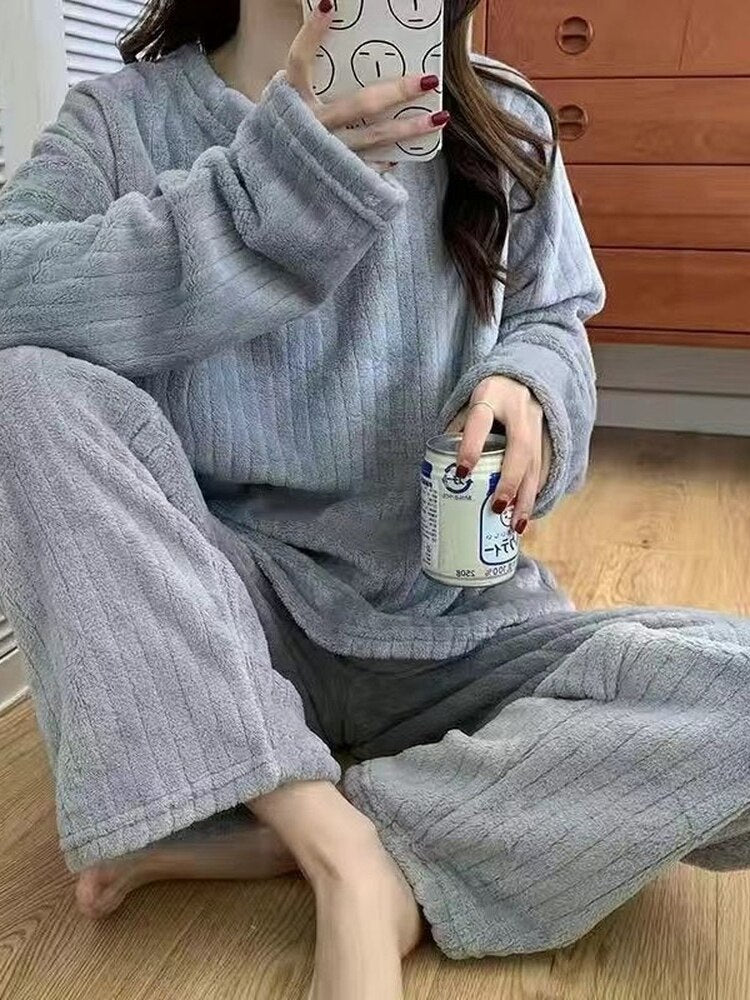 Conjunto de pijamas de veludo macio de inverno