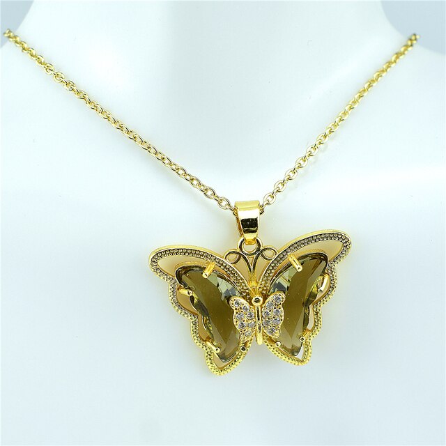 Collier papillon en verre de cristal