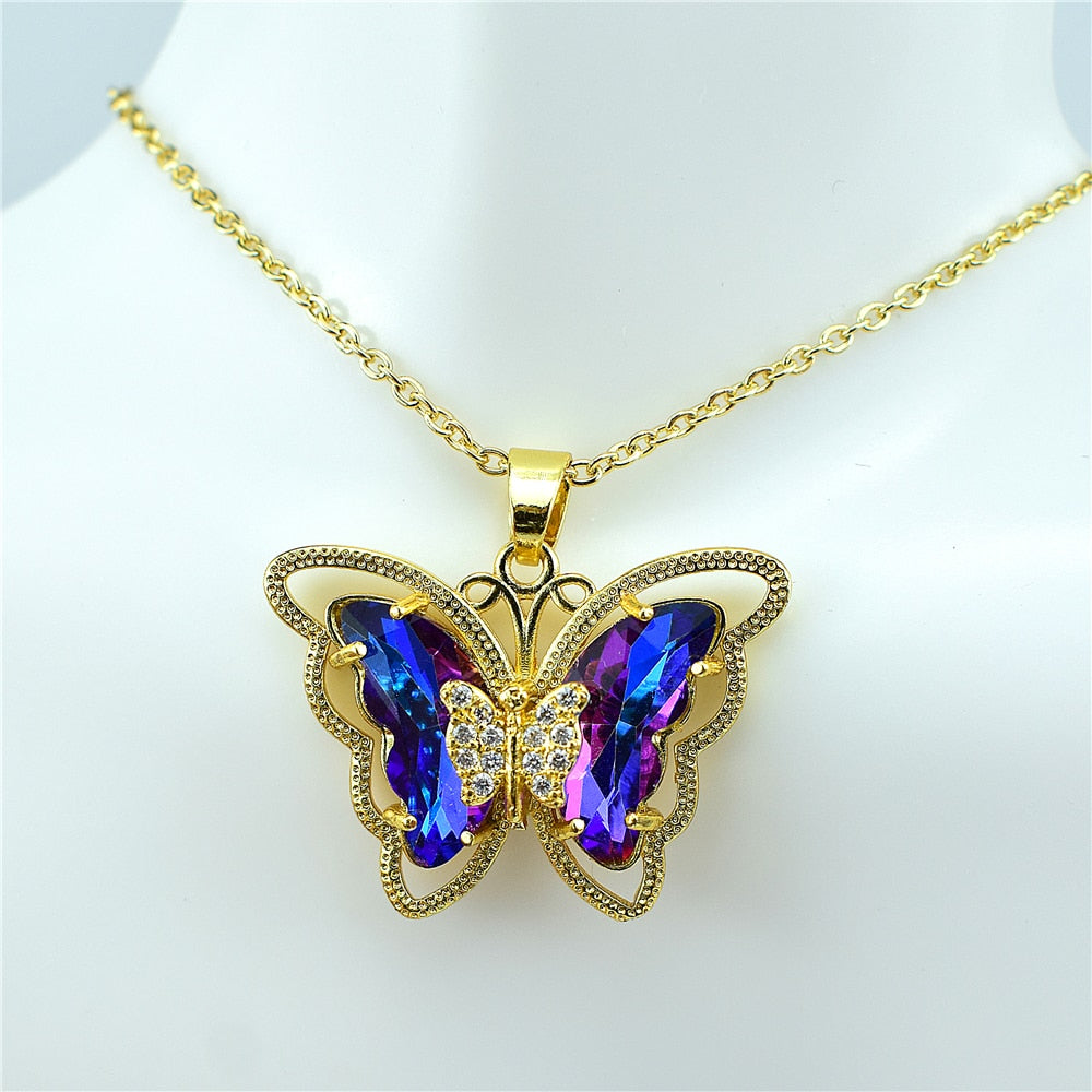 Collier papillon en verre de cristal