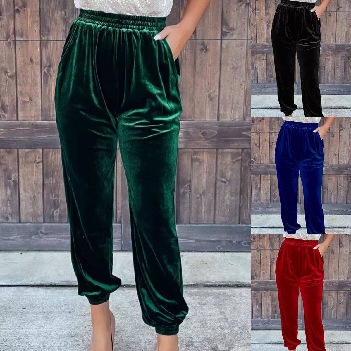 Pantalon en Velours Jambe Droite Taille Élastique