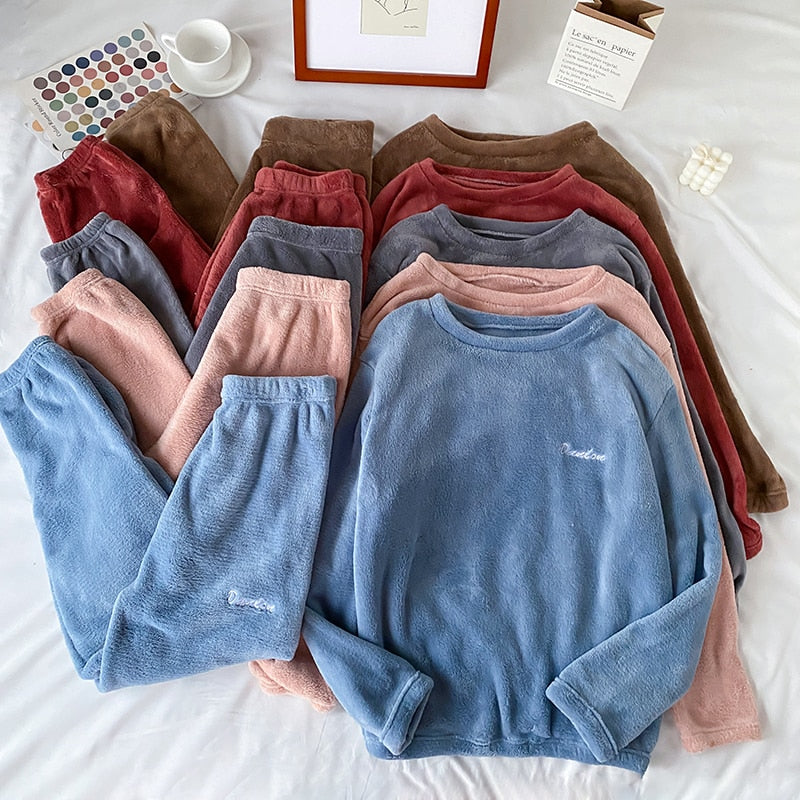 Conjunto de pijamas de veludo macio de inverno