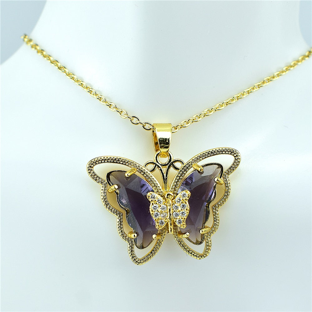 Collier papillon en verre de cristal