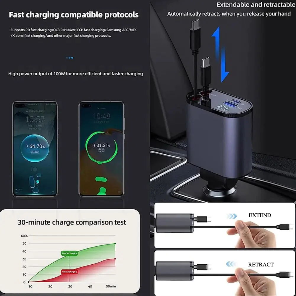 Chargeur de voiture rétractable