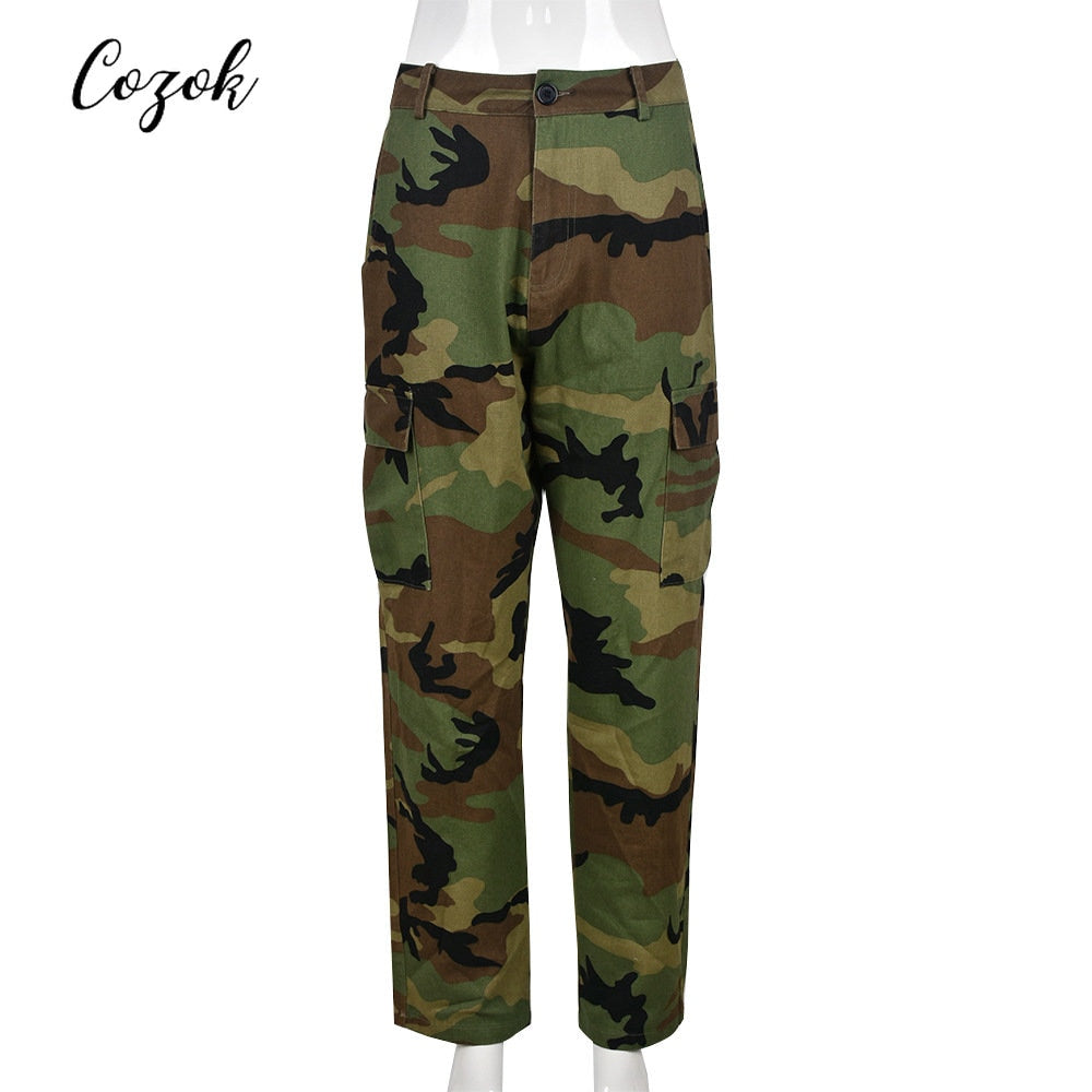 Pantalon droit crayon cargo camouflage