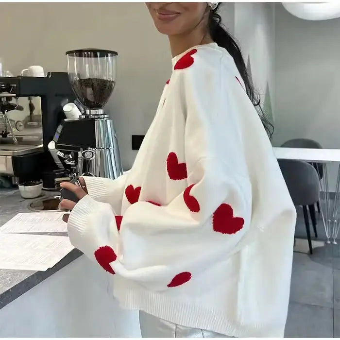 Pull Coeur Rouge Brodé