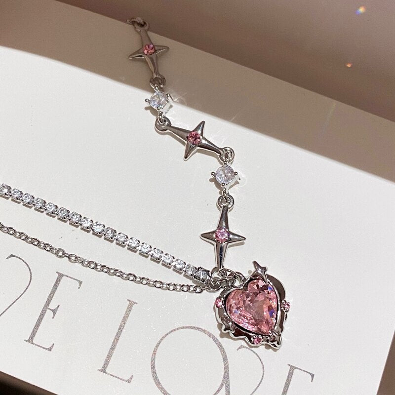 Collier en cristal coeur rose