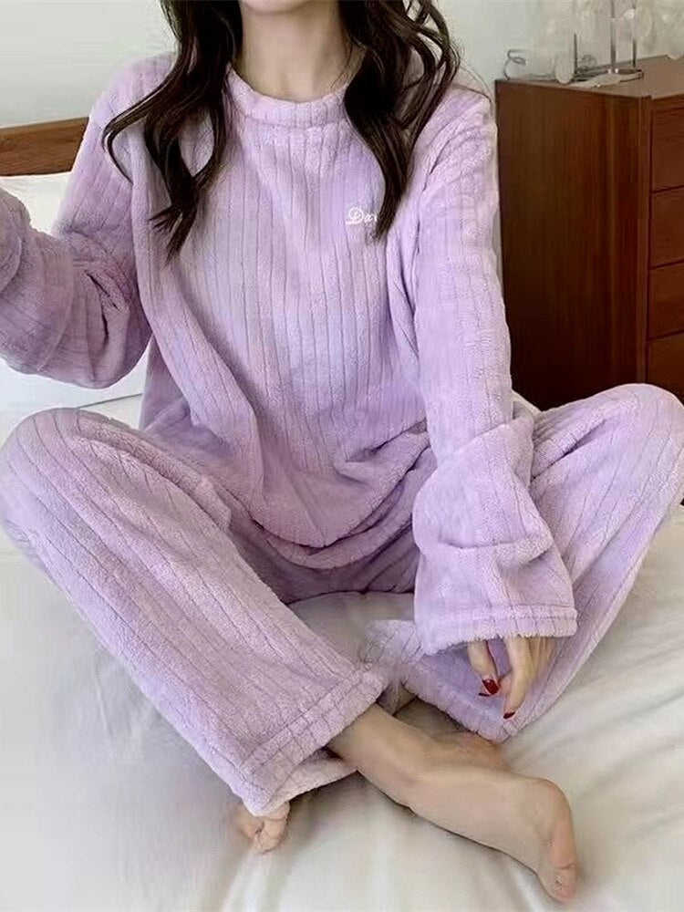 Conjunto de pijamas de veludo macio de inverno