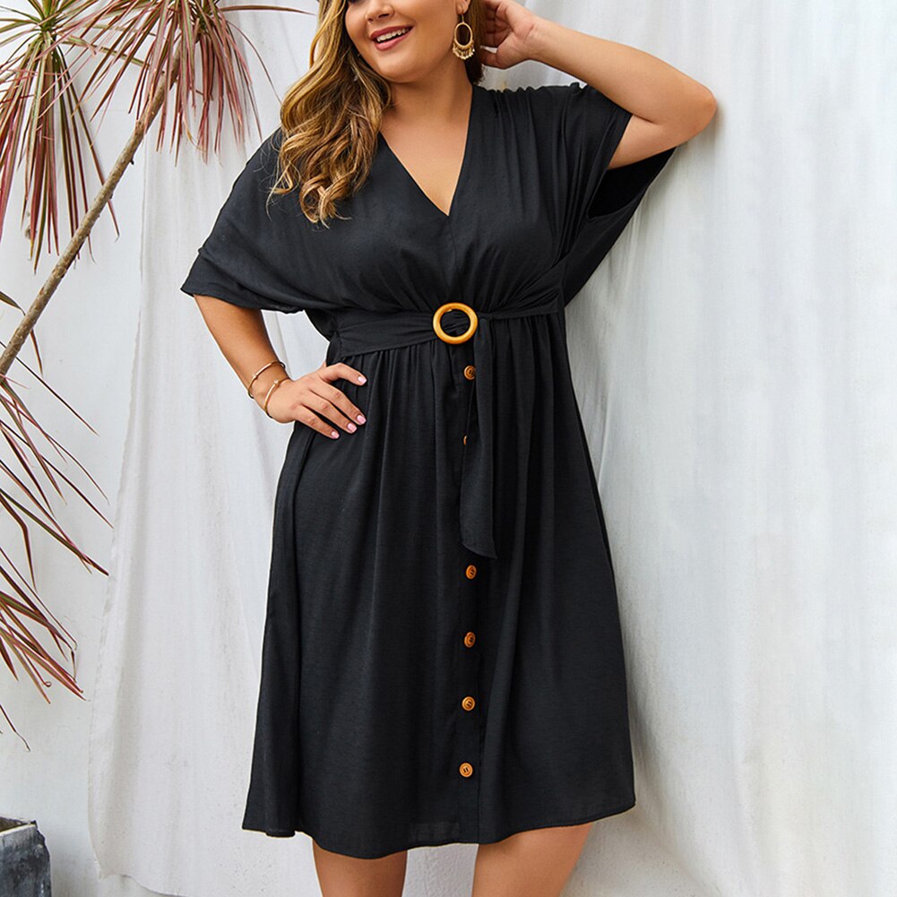 Vestido Plus Size Manga Comprida Decote V