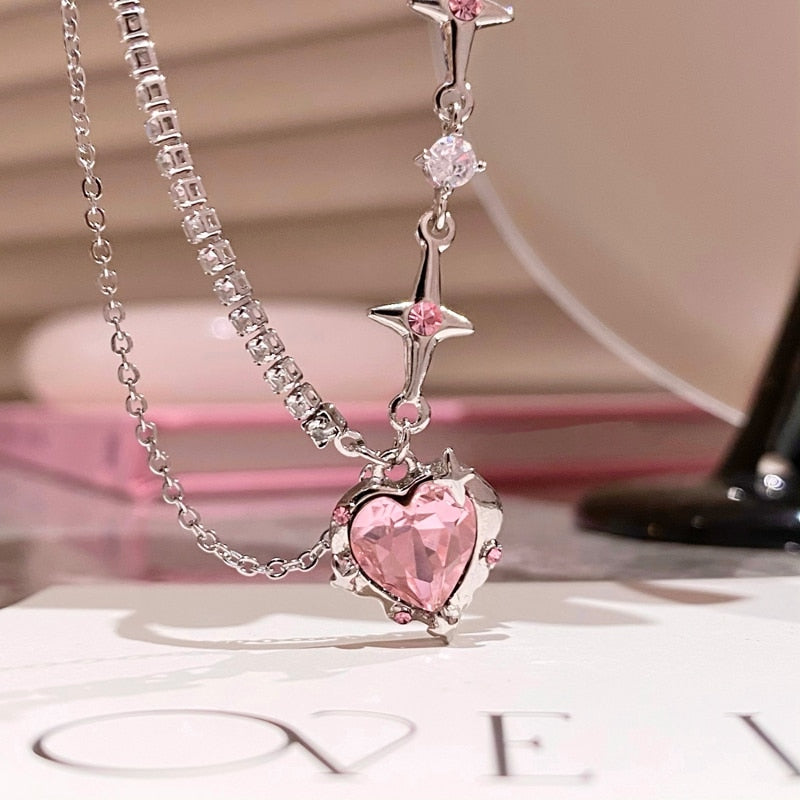 Collier en cristal coeur rose