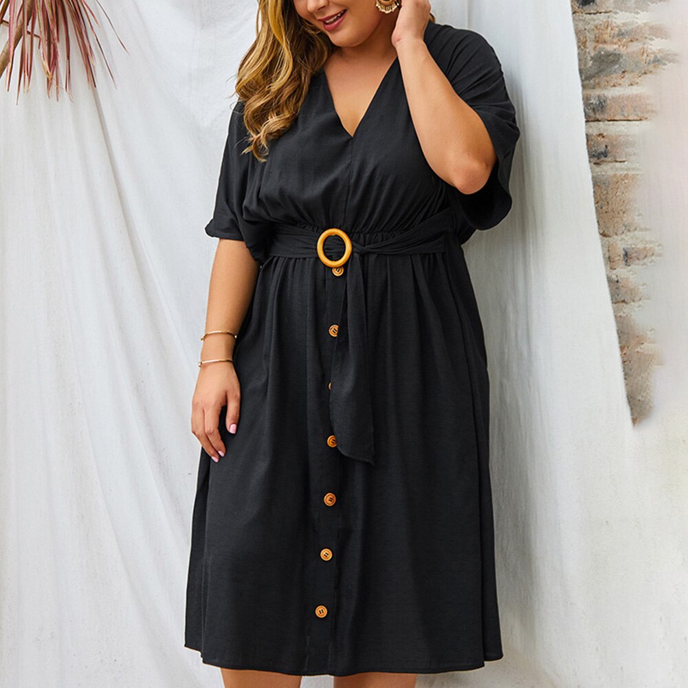 Vestido Plus Size Manga Comprida Decote V