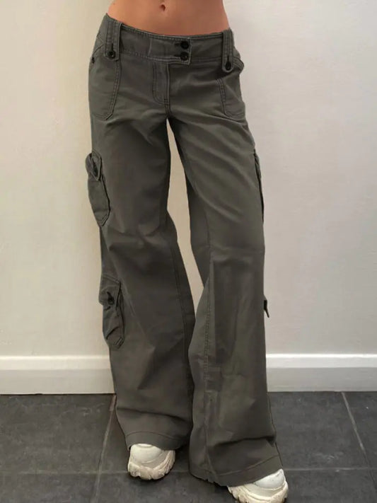 Pantalon cargo et denim boutonné taille basse pour femme