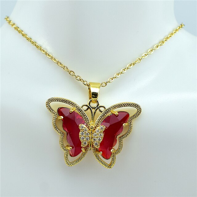 Collier papillon en verre de cristal