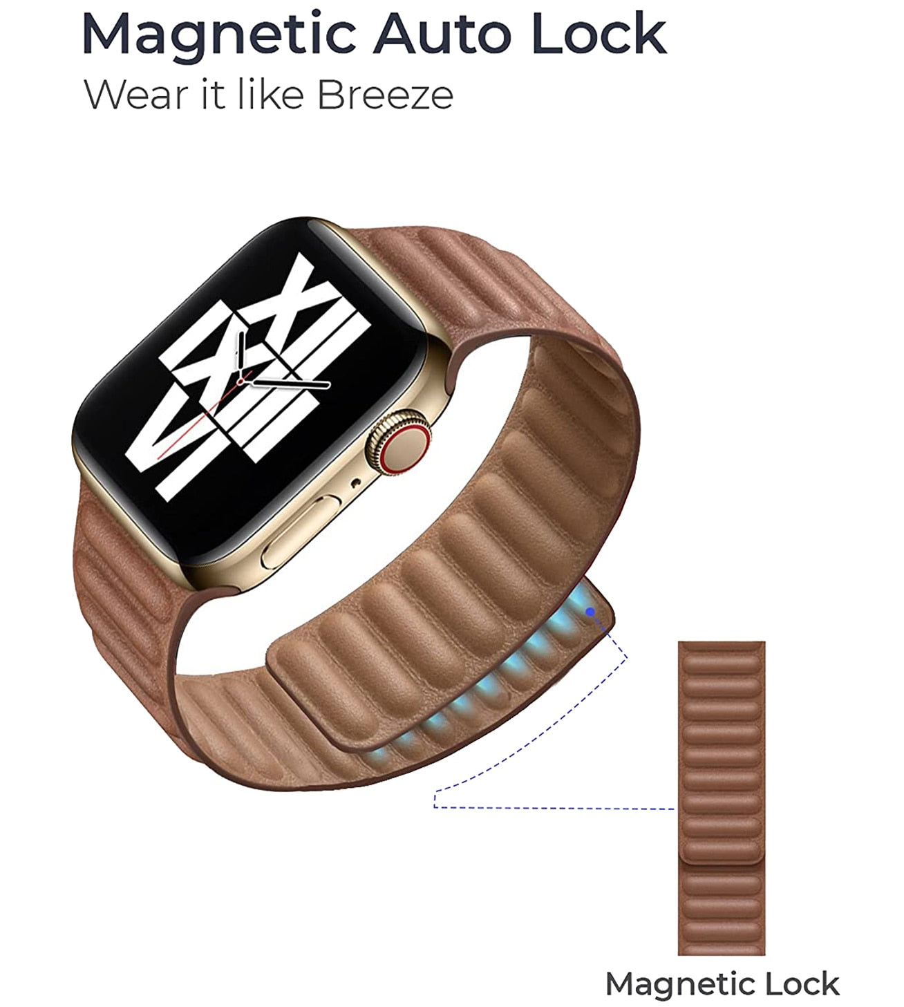 Bracelet à boucle magnétique en cuir série iWatch