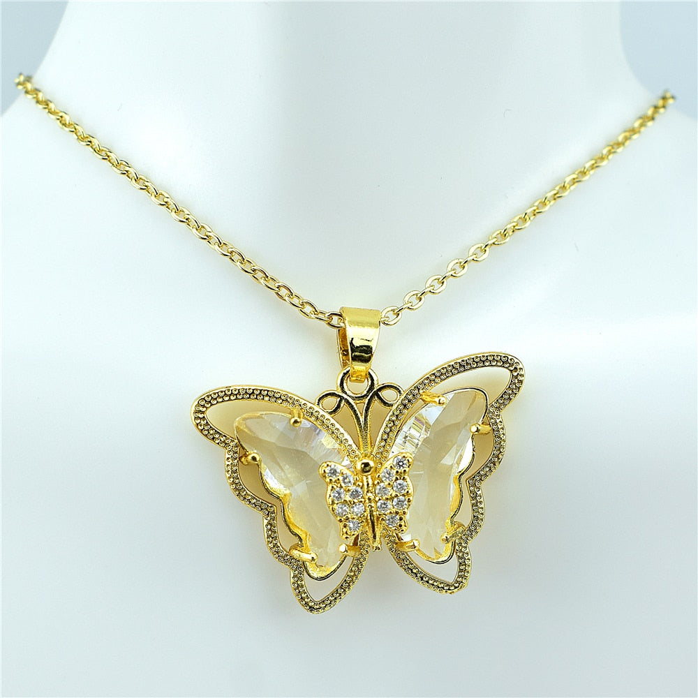 Collier papillon en verre de cristal