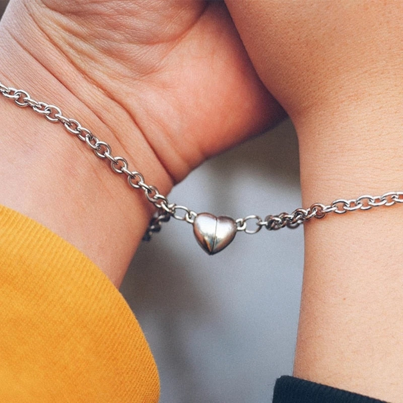 Bracelet aimanté en forme de cœur pour amoureux, 2 pièces