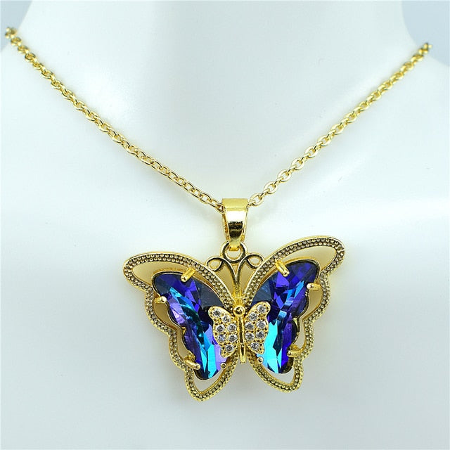 Collier papillon en verre de cristal