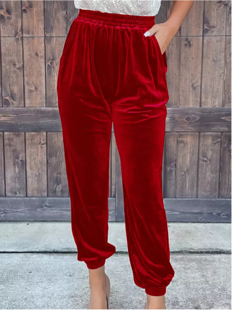 Pantalon en Velours Jambe Droite Taille Élastique