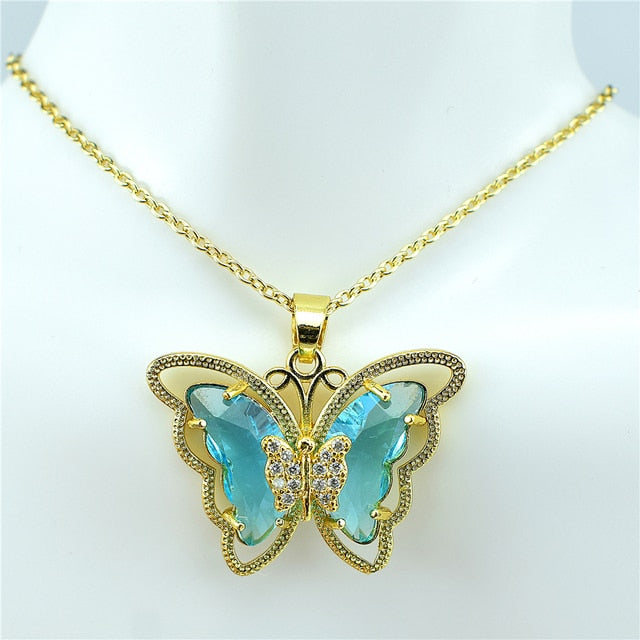 Collier papillon en verre de cristal